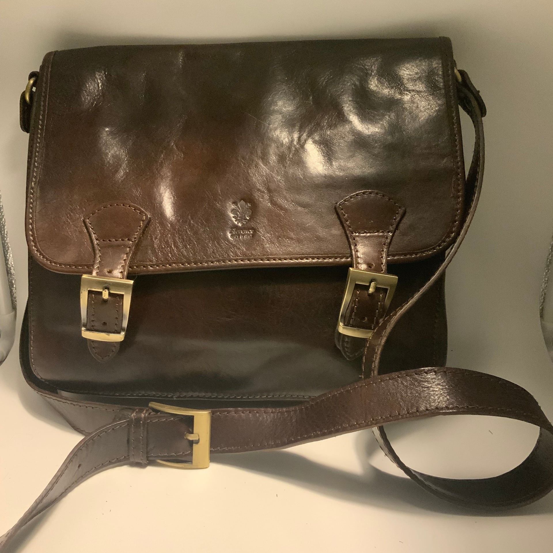 Florence Leather Market Messenger Bag, Dark Brown Leather, Made In Italy